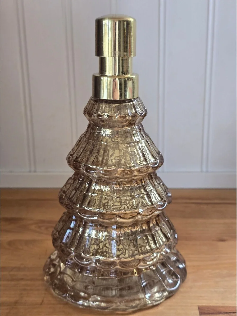 Vintage Mercury Style Glass Christmas Tree Soap Dispenser with Gold Pump